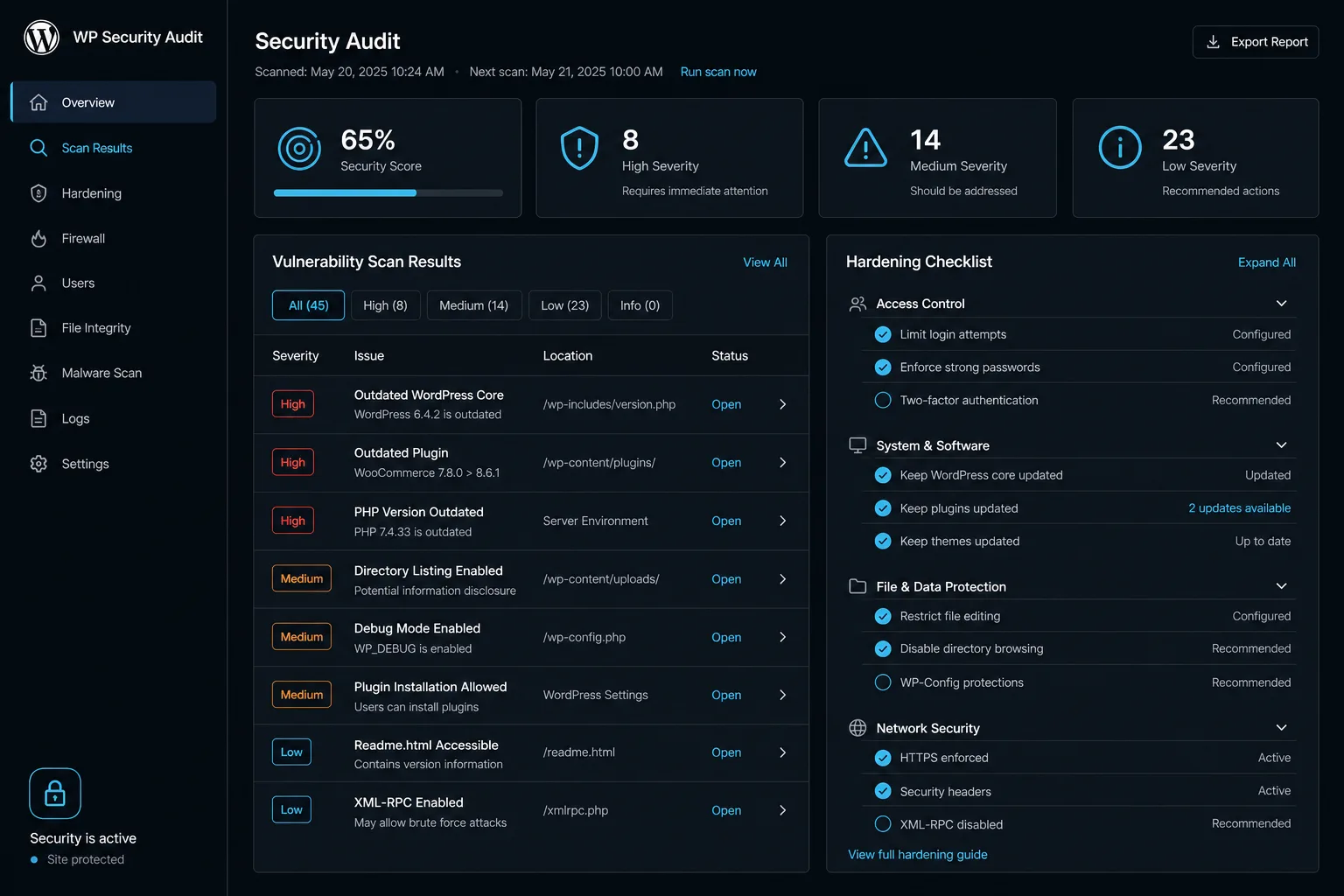 Visual representing WordPress security and performance work