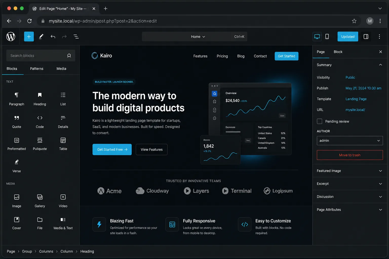 Visual representing custom WordPress theme development